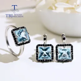 Wedding Jewelry Sets arrival 925 sterling silver set natural gemstone sky blue topaz earring ring women jewelry nice gift for wife 230729