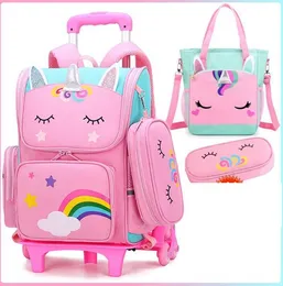 School Bags School Trolley Bag For Girls School Trolley Bag For Kids with lunch bag Rolling Backpack Bags Kids School Wheeled Backpack Bag 230729