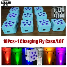 10 pcs 1 fly case lot Wireless DMX par light RGBWA UV 6x18W wash uplighting IR control led battery operated lighting271r