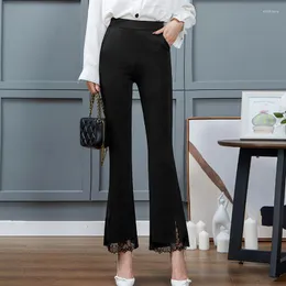 Leggings da donna Seven Points Nine Pants Pantaloni svasati in pizzo Versione coreana Bottoming Thin Black