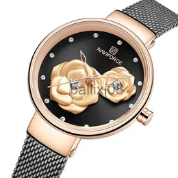 Inne zegarki luksusowa marka NaviForce Ladies Watch Fashion Creative 3D Rose Women Business Business Watches Waterproof Clock Relogio Feminino 2019 J230728