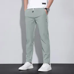 Men's Pants 2023 Trousers Spring Summer Thin Green Solid Color Fashion Pocket Applique Casual Work Pantalon Ice Silk