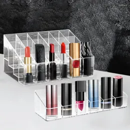 Aufbewahrungsboxen 24 Gitter Lippenstift Make-up Organizer Acryl für Kosmetik Nagellack Display Standhalter