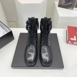 Luxury interlocking mid calf boots, sheepskin leather plaid lace up shoes, ankle combat boots, low heel Martin short boots, designer brand shoe factory footwear