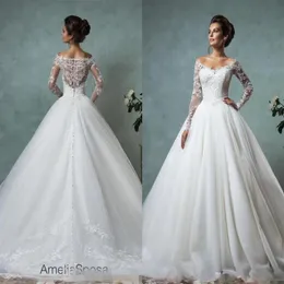 Vintage 2020 Amelia Sposa Suknie ślubne z długim rękawem aplikacje w szyku w szyku w szyku koronkowe sukienki ślubne sukienki przyjęte 233W