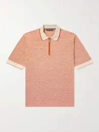 Män polo designer skjortor sommar loro piana slim-fit randig siden och linne blandning polos skjorta avslappnade toppar kort ärm thirt