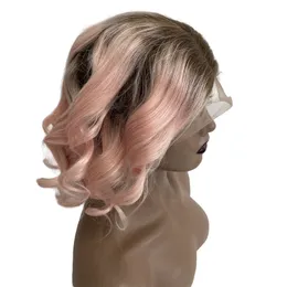 브라질 처녀 인간 머리 옴브 핑크 뿌리 4# 130% 밀도 느슨한 웨이브 360 흑인 여성을위한 레이스 가발