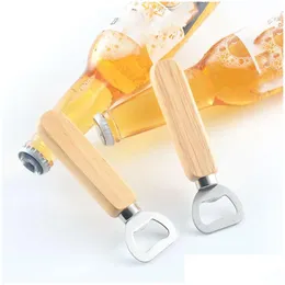Openers Stainless Steel Beer Bottle Opener With Wooden Handle Gifts For Guests Kitchen Bar Tools Drop Delivery Home Garden Dining Dhll1