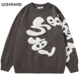 Мужские свитера Harajuku Пушистый свитер хип -хоп -трикотаж уличная одежда 2023 Мужские модные повседневные пуловер.