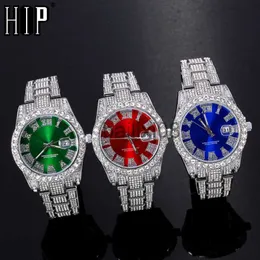 Inne zegarki Hip Hop Full Out Out Mens Watches Luksusowy kwarcowy kwarc zegarki z mikropawanymi sześciennymi zegarek cyrkonu dla kobiet biżuteria J230728