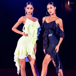 Stage Wear Ruffled Latin Dance Dress Women Sexy Costume Club Rumba Salsa Samba Performance Practing Clothing Praktyka