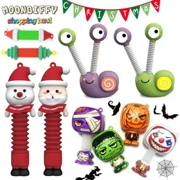 Desenhos animados de Natal boneco de neve boneca pop tubos decorações de halloween brinquedos para aliviar o estresse para crianças presentes tubo telescópico brilhante