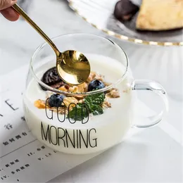 Wine Glasses Coffee Glass Mug Black White Letter Milk Tea Cup Cocktail Crystal Transparent Mugs Handle Drinkware Couple Gifts