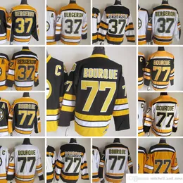 1980 영화 빈티지 하키 77 Ray Bourque Jerseys CCM 자수 37 Patrice Bergeron 저지 Black White 75th Yellow Retro for Man