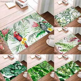 Dywany tropikalne zielone liście wejście do portfela akwarela malarstwo flanelowe dywan dywanów do życia w pokoju Dormia Dekorowanie domu R230731