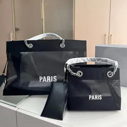 Kadınlar için gündelik tote çantaları omuz çantası görev ücretsiz yaz 23 koleksiyon bayanlar moda çanta kılıfları siyah örgü alışveriş cüzdanları paris basılı şeffaf