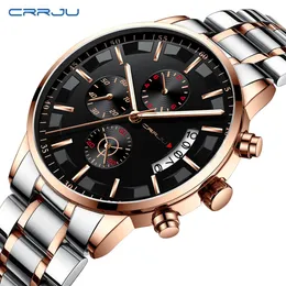 Top Brand Crrju Luxury Men mode Business Watches Men's Quartz Date Clock Man rostfritt stål handledsklocka Relogio Masculino213L