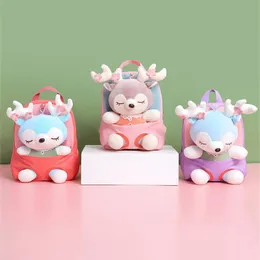 Backpacks Cute 3D Cartoon Deer Student School Backpack Girl Mini Fur Schoolbag Kidergarten Doll Plush Bag Toy Children Gift 230731