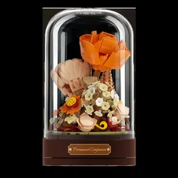 Blocks Flower Music Box Building Eternal Rose Block Pezzo di decorazione creativa Regalo di San Valentino Compleanno 230731