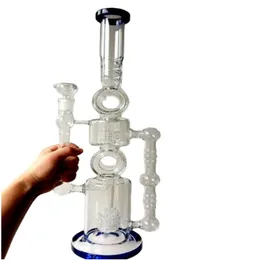 Large 18 inch Glass Water Bong Hookahs with Tire Perc Recycler Oil Dab Rigs Female 14mm Joint