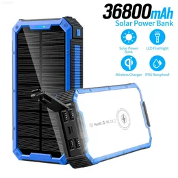 Cell Phone Power Banks Solar Power Bank 36800mAh Wireless Portable Fast Charge Powerbank Mobile Phone External Battery 5V 3A Power Bank for Smartphones L230731