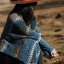 Cachecóis Echarpe Estilo Étnico Primavera Outono Inverno Montanha Neve Xaile Turismo Tibete Retro Racha Engrossado Feminino Tricotado Feminino Pendão