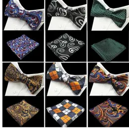 Gusleson New Design Self Bow Tie and Hanky ​​Set Silk Jacquard Woven Men Bowtie Pocket Square Handkerchief Suit Wedding Party289E