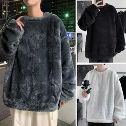 Męskie bluzy męskie bluza Zachowaj ciepły kolorowy kolor długie rękawy luźne pullover pluszowe gęste, miękkie, zimowe topy na zewnątrz