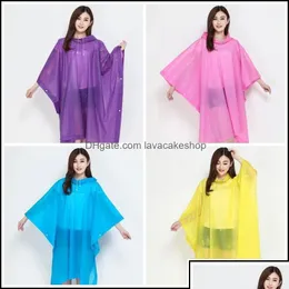 Capas de chuva Artigos domésticos diversos Casa Jardim Eva Eco Friendly Poncho Capa de chuva Transparente Cor sólida Não descartável Ciclismo Capa de chuva Adt Dh0Rf