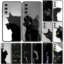 Mobiltelefonfodral söt katt kattunge svarta ögon mobiltelefonskal för huawei p50 p50e p40 p30 p20 p10 smart 2021 pro lite 5g plus mjukt fodral omslag x0731