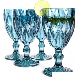 Wine Glasses Vintage Glass Goblets Embossed Stemmed Assorted Colored Drinking For Water Juice Beverage 064528 Drop Delivery Home Garde Dhbs2