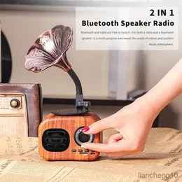 Portabla högtalare Bluetooth Retro Wood Portable Wireless Mini Outdoor for Sound System FM Radio Music Subwoofer R230731