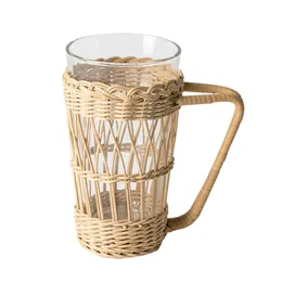 Thermal Glass with HandWoven Rattan Holiday Gifts Nice in Any Room Decoration Natural Wicker Wrapped Drinking Cup