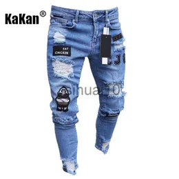 Herrenjeans Kakan Europäische und amerikanische hochwertige elastische enge Jeans mit Lochabzeichen Slim-Fit-Hosenjeans Neue lange Jeans K14-881 J230728