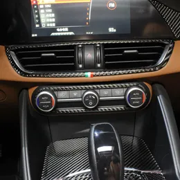 Fibra de carbono centro do carro saída de ar moldura decoração guarnição adesivo estilo do carro para alfa romeo giulia stelvio 2017 2018 acessórios290t