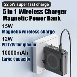 Mobiltelefon Power Banks 10000mAh Magnetic Power Bank 5 I 1 Fast Charging Externt Batteri för iPhone 13 LED Digital Display Travel Charger 6 Generation L230731