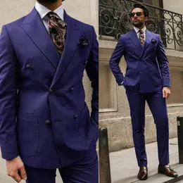 Men's Suits Trajes De Vestir Para Hombre Coffee Men Double Breasted Peaked Lapel Regular Luxury Full Clothing Jacket Pants Two Piece