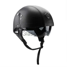 Motorcycle Helmets Motorcycle Motorbike Rider Half PU Leather Retro Helmet Visor With Collar Vespa Open Face Half Motor casque moto x0731