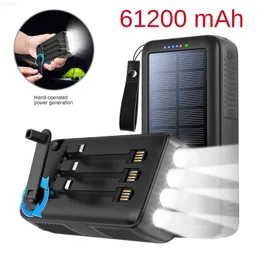 Cell Phone Power Banks 61200mAh Solar Power Bank Caricabatteria esterno portatile a ricarica rapida Cavo integrato per smartphone Tablet all'aperto L230731