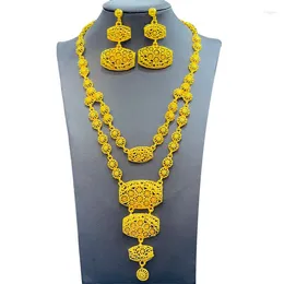 Necklace Earrings Set Gold Color 24K Alloy Dubai Jewelry For Women Thailand Bride Wedding Two Piece Wholesale