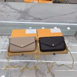 Tre del set designer väskor lyxiga kors kroppsväska mode axel väska kedja plånbok läder prägling handväska koppling totes hobo purses plånbok grossist