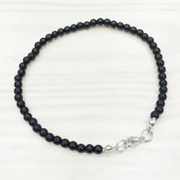 MG0138 Whole Black Onyx Anklet Handamde天然石マラビーズアンクレット4 mmミニジェムストーンジュエリー224W