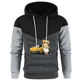 Gentleman Teddy Bear In A Vintage Sports Car Mens Hoodies Hip Hop Street Pullover O-Neck Fashion Hoody Cartoons Loose Sweatshirt