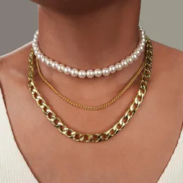 Kubanische Ketten-Halskette aus Edelstahl, mehrschichtig, für Damen, goldfarben, silberfarben, klobige Halsketten, Geschenkzubehör, Halsreifen