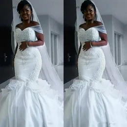 2020 nowe tanie południowoafrykańskie sukienki ślubne syreny w dużych rozmiarach z koronki z koronkami koraliki z koraliki Arabski pociąg Formal Bridal160i