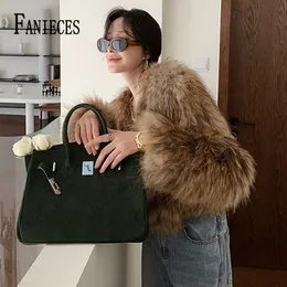 Women's Fur Faux Fur FANIECES Luxury Faux Fur Coats Women Winter Long Sleeve Furry Collarless Cardigan Fluffy Short Artificial Fur Outerweart HKD230727