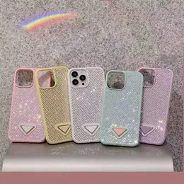 Luxury Designer phone case for iPhone14 13 12 Pro/Pro Max Colorful, triangle metal label all drill all bag phone case.