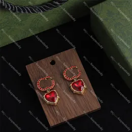 Sexy Love Pendant Studs Earrings Women Red Heart Eardrops Ladies Double Letters Dangler With Box Birthday Gift