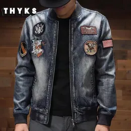 Mens Jackets Motor Biker Denim Jacket for Men Cartoon Embroidreer Slim Bomber Высококачественный американский ретро -джинсовый джинсы 230731