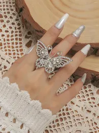 Кластерные кольца романтическое серебряное цвет металлический кристалл bdutterfly открыт для женской девочки корейский коктейль -коктейль Midi Sward Party Jewelry Jewelry